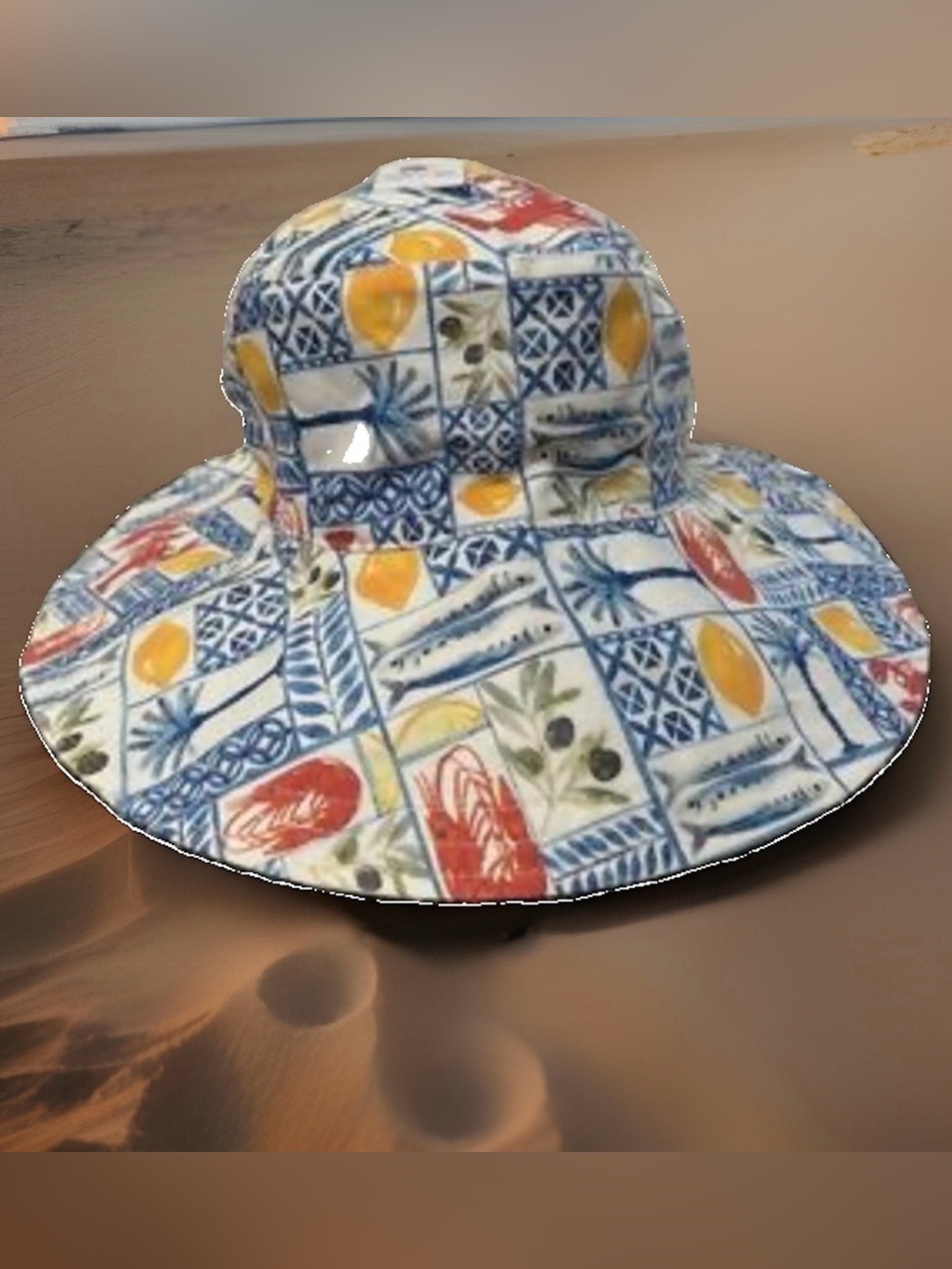 Haute Hippie Sun Hat - Blue, Yellow & Red Tile Motif